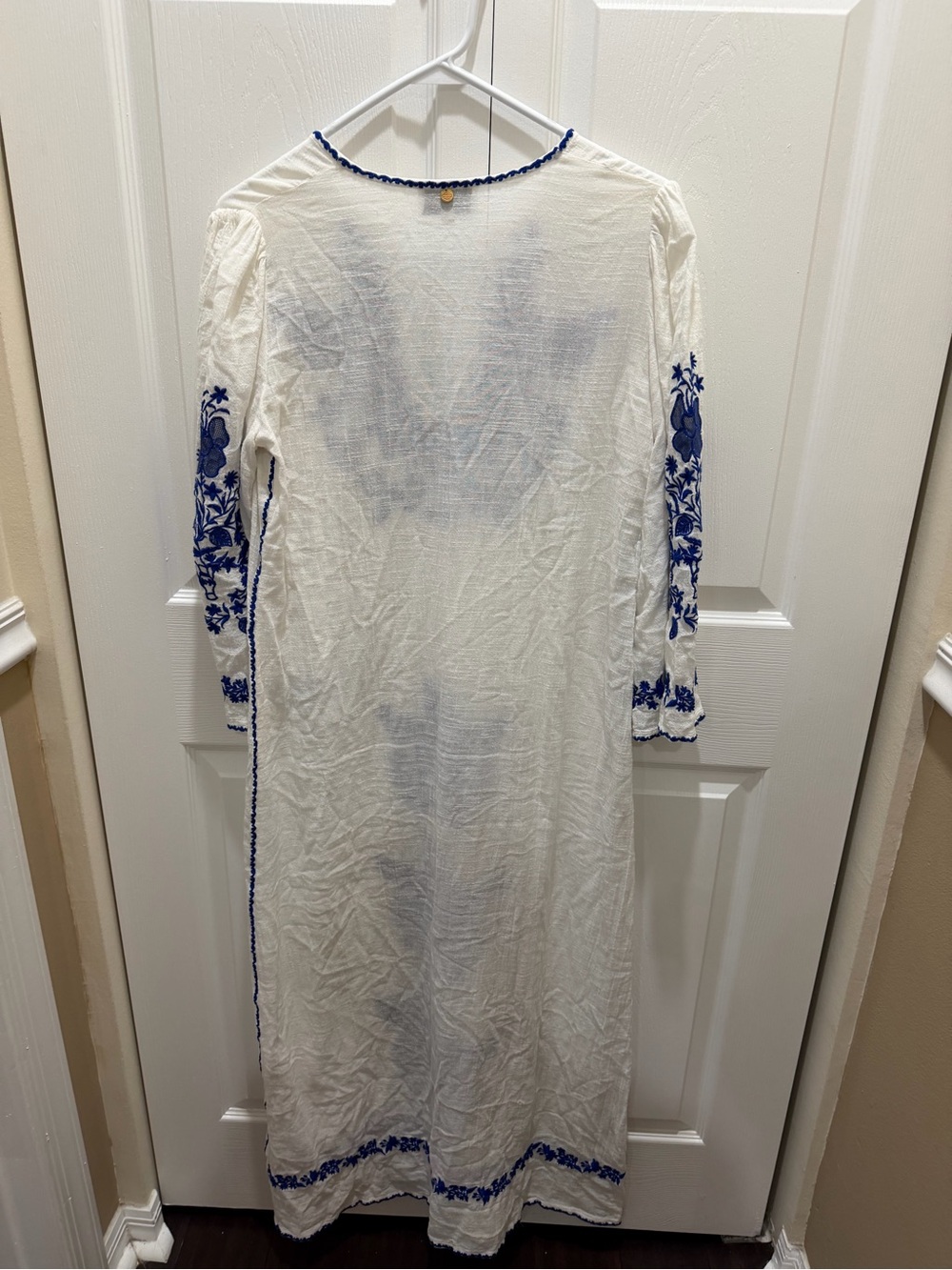ANTIK BATIK Vana Long Dress Blue Floral Embroidered Large/42 - Picture 4 of 8